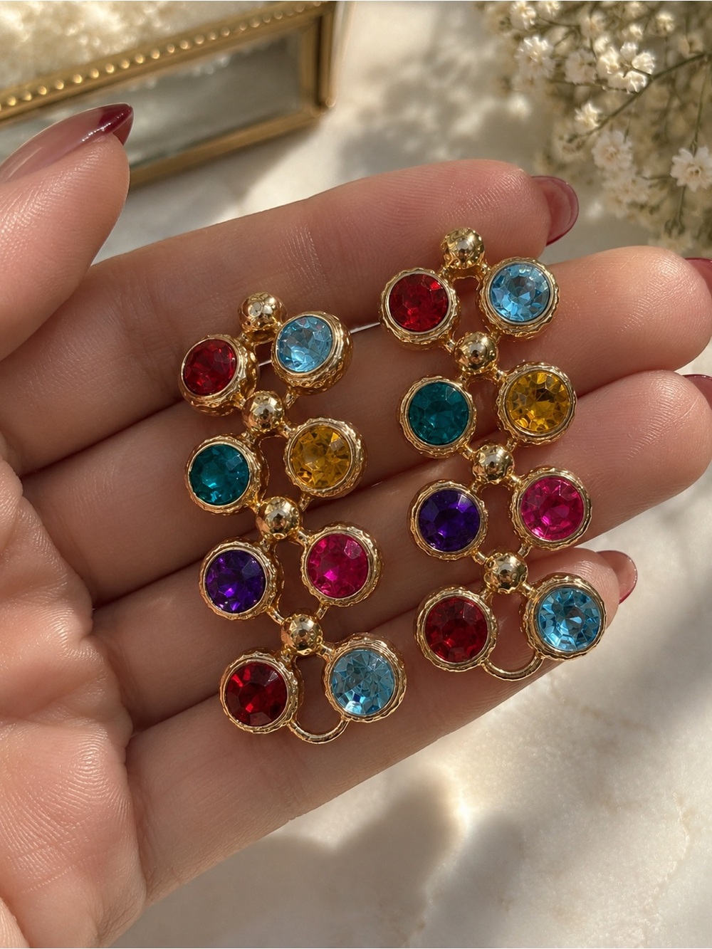 Multicolor Crystal Statement Chunky Necklace and Earring Set - Picture 3 of 5